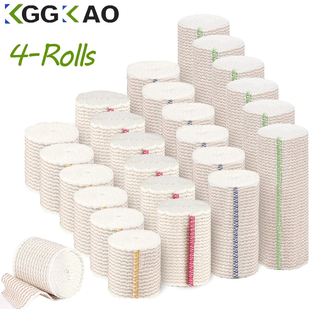 4 Roll Premium Elastic Bandage Wrap,Cotton Latex Free Compression Bandage Wrap with Self-Closure, Support & First Aid for Sports