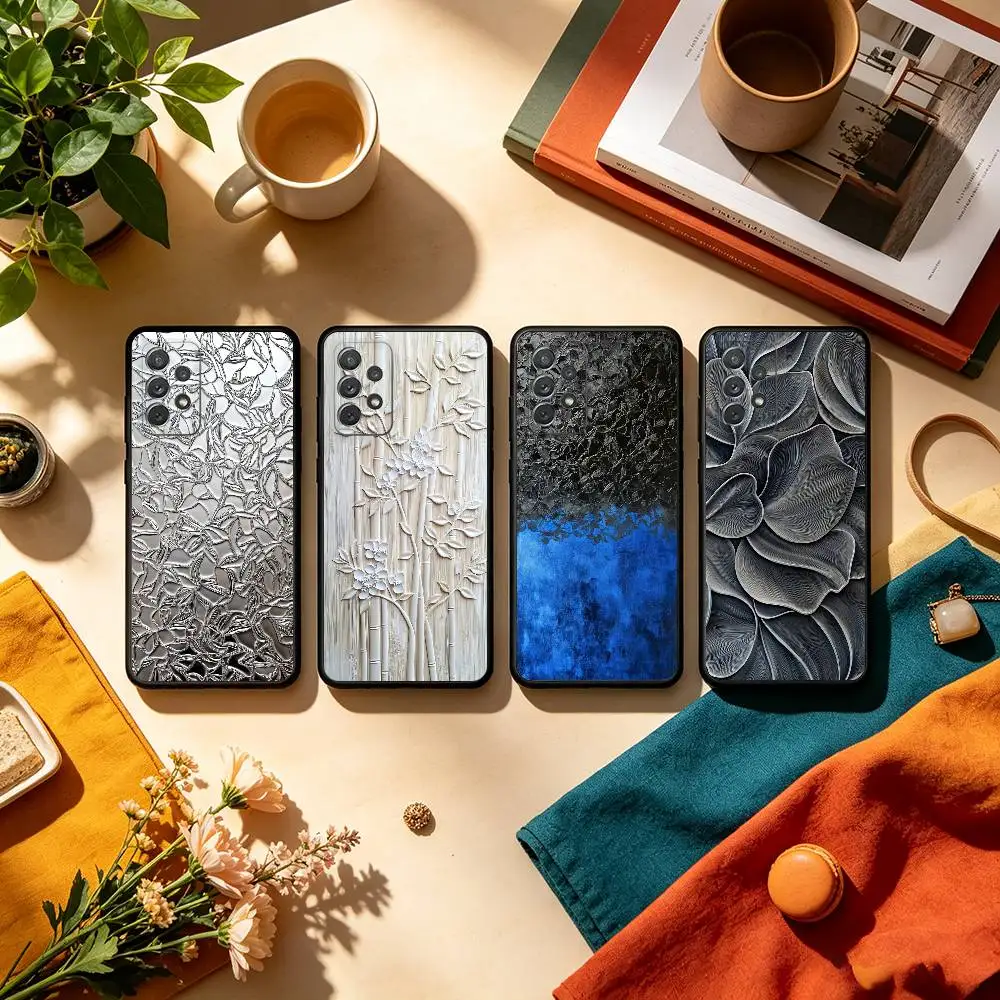 3D texture  Phone Case For Samsung Galaxy A73,A72,A71,A70,A53,A52,A51,Soft Silicone Black Cover