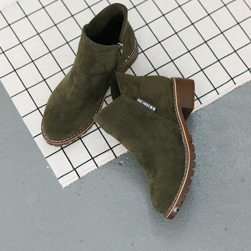 Booties Suede Women's Ankle Boots Combat Footwear Elegant with Medium Heels Short Shoes for Woman Punk Style Black on Promotion