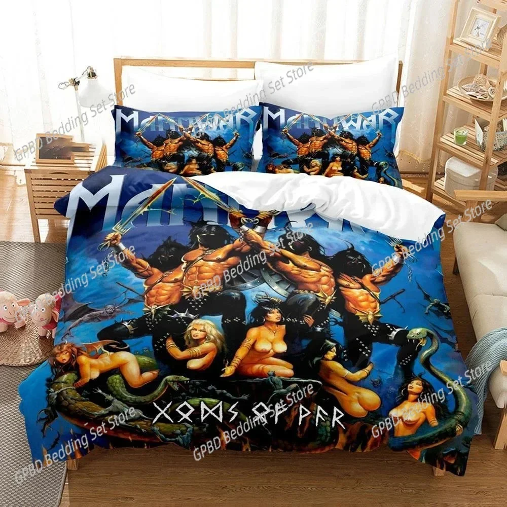 Hip Hop Manowar Band Comfortable Duvet Quilt Cover Pillowcase Bedding Set Children Bedroom Decoration Home Textile