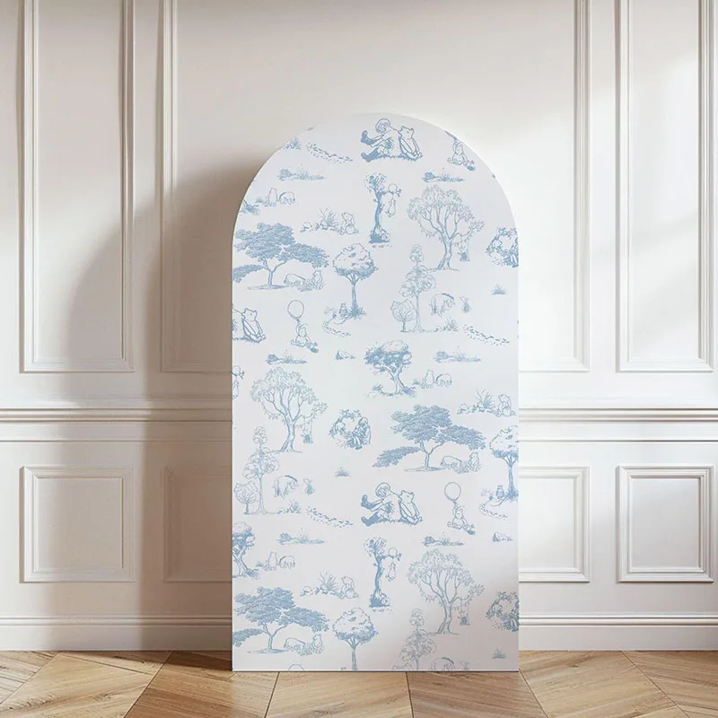 Mehofond Custom 2-Sided Blue Pattern Forest Bear Kids Birthday Party Baby Shower Covers Chiara Arch Background Decor Backdro
