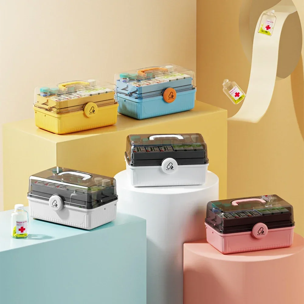 

1PC Large Capacity Medicine Box For Home Medicine Storage Multi Layer Classification Home Medicine Box White Blue Yellow Pkin