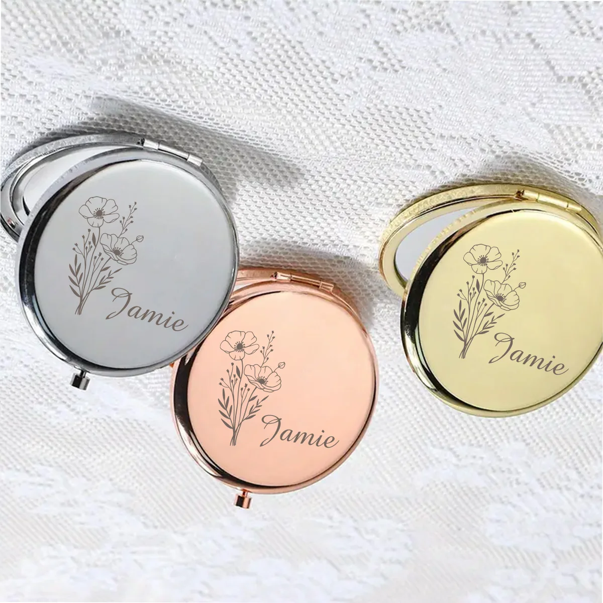 1pc Lovely Flower Personalized Text Folding Mirror Makeup Mirror Pocket Mirror Valentine Gift