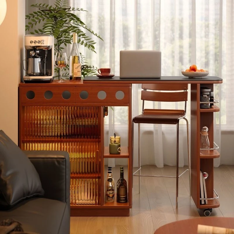 Bar, solid wood table, integrated island balcony, home leisure partition, living room, retractable small