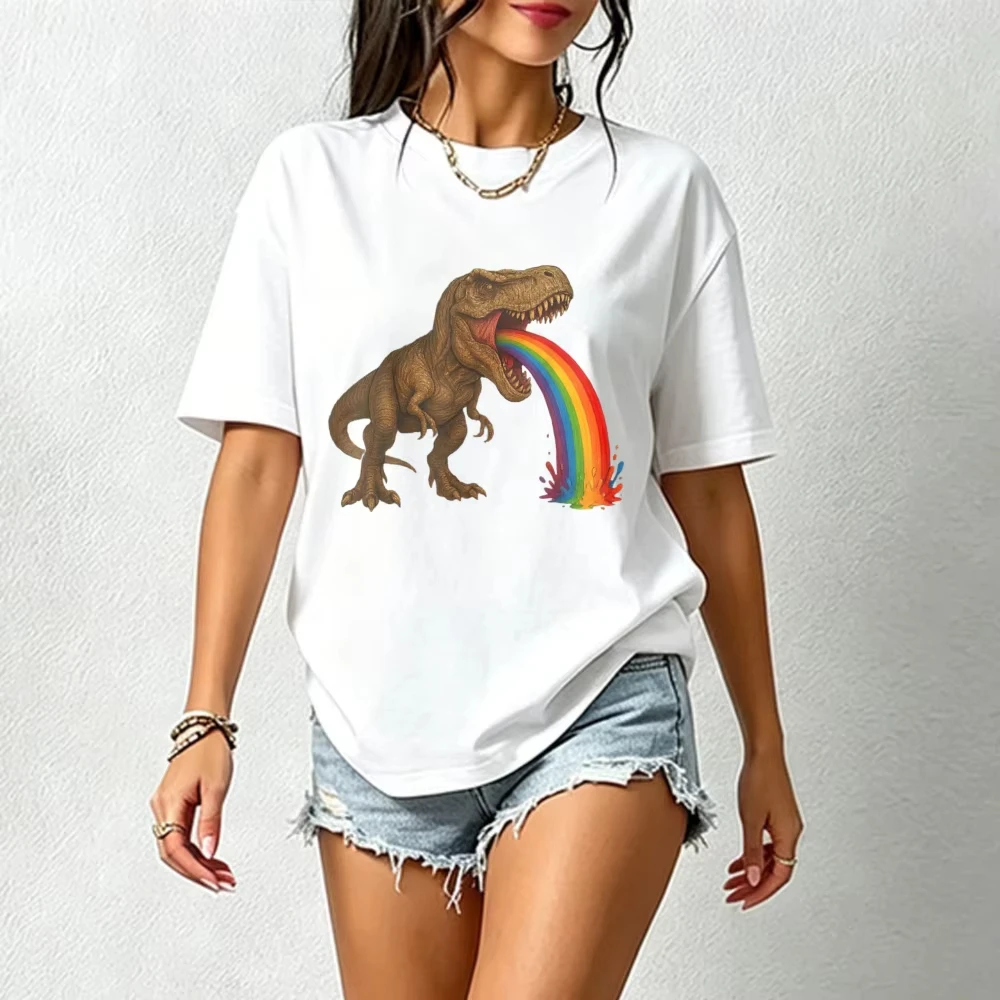 T-Rex Dinosaur Rainbow Splash Vintage Realistic Cotton Men Tee Funny Dino Pride Tops Colorful Cartoon Dinosaur Street T-shirt