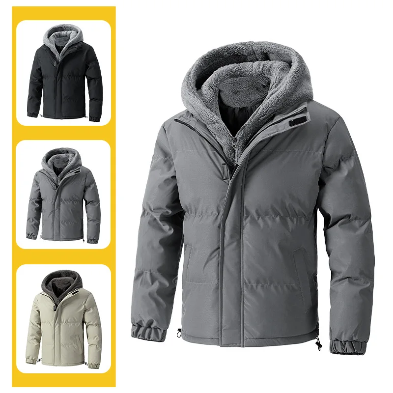 

2025 New Men's Cotton Jacket, Autumn and Winter, Hooded, Faux Two-Piece, Warm and Cold-Resistant, Fleece Cotton Coat