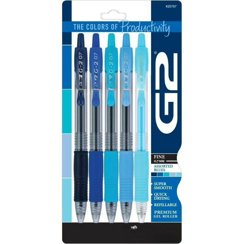 

Гелевые ручки G2 Blue Premium, тонкий стержень, разные цвета чернил, 5 штук в упаковке