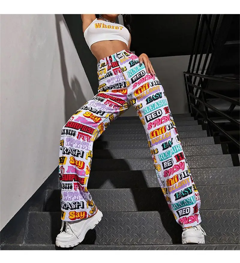 

Women's Jeanswomen's 2023 Spring/Summer New Y2k Spicy Girls Street Net Red Matching Personality Letter Print High Waist Straight