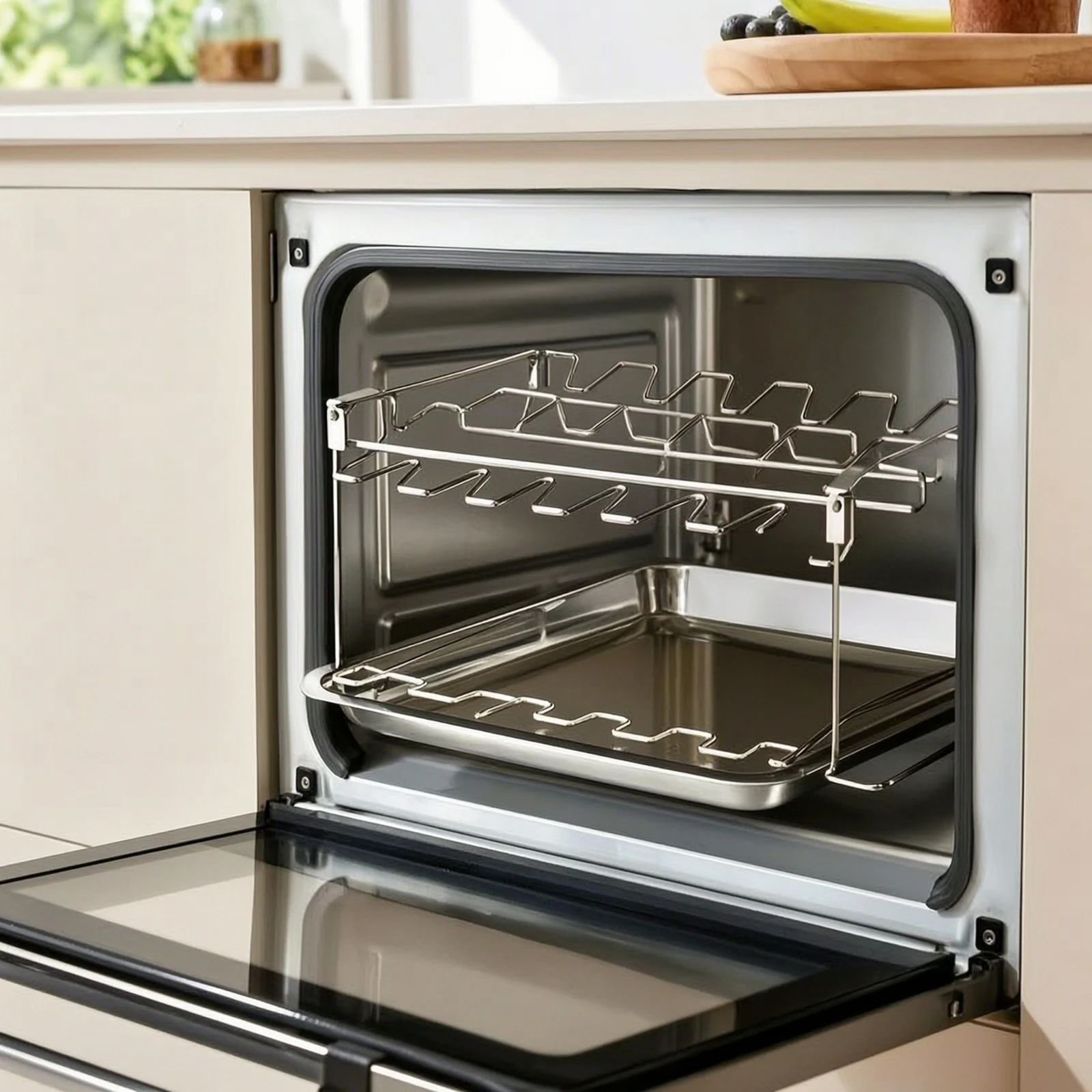 Fotografia 4: Conjunto de 2 Suportes para Pernas de Frango com Bandeja de Drenagem, Fácil de Limpar, Suporte Robusto e Resistente para Cozinha Doméstica, Forno, Churrasco