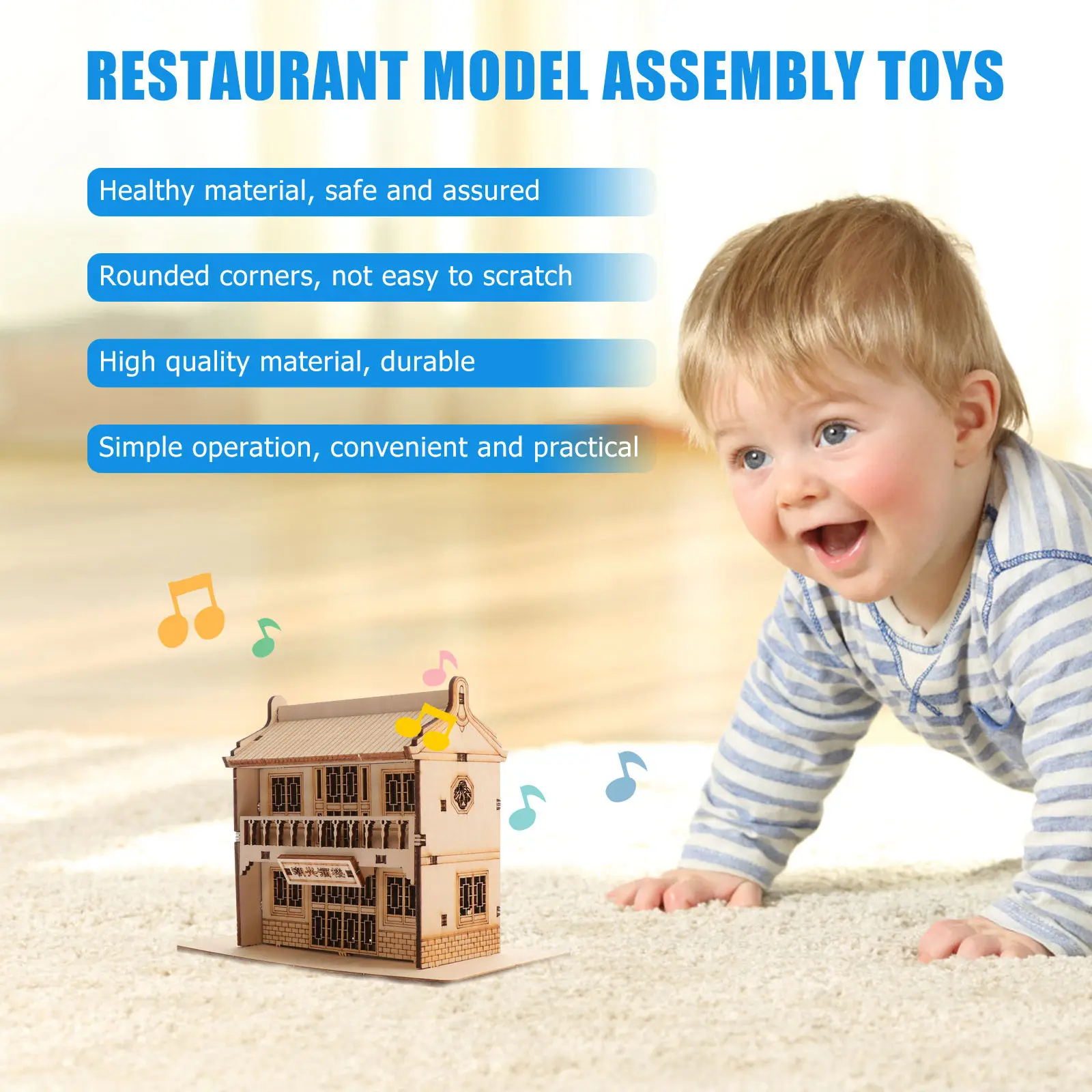 

1Set Wood Puzzle 3D Restaurant Public House DIY Assembly Educational Creative Family Game Wood Model Assembly Toys