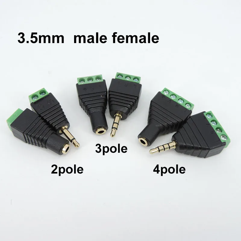 Video AV 3.5mm 2 3 4 Pole mono Stereo Male female AV Screw Terminal Jack 3.5 male 3 pin 4 pin Terminal Block Plug H2