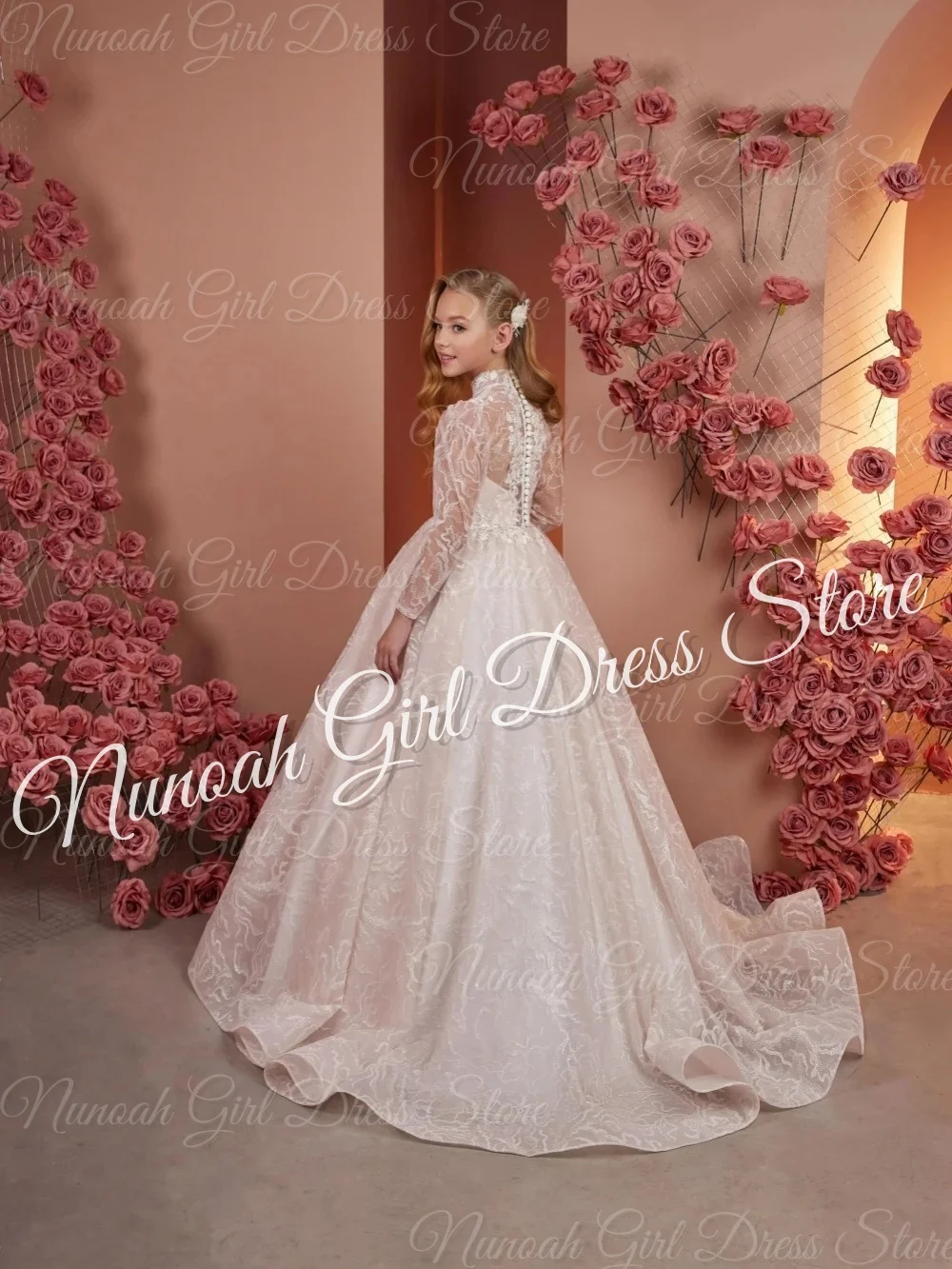 Białe sukienki dla dziewczynek na wesele, koronkowe aplikacje, długość do podłogi, sukienki urodzinowe dla dziewczynek, sukienki na Pierwszą Komunię Świętą, szyte na miarę