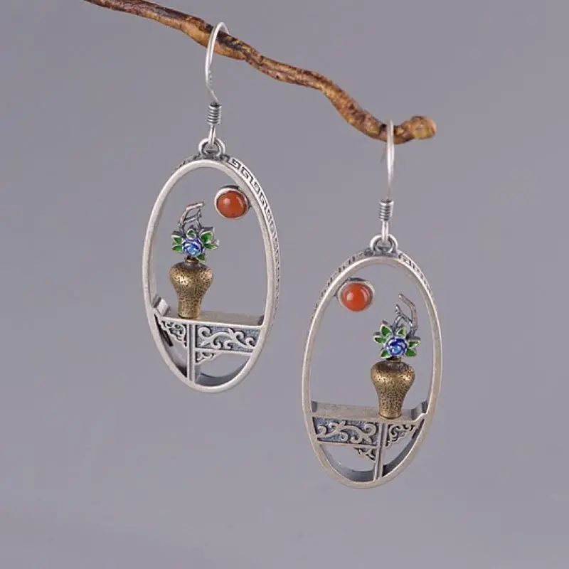 Palace Style Vintage Earring Unique Vase Design Drop Earrings Women Chinese Style Elegant Vase Earring Jewelry Custom Packaging