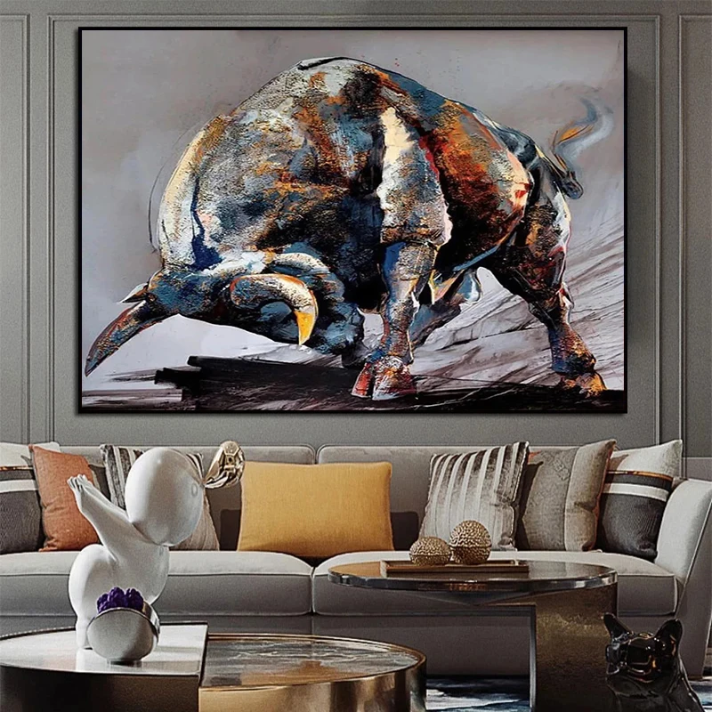 Zlove Large Bull Wall Street Canvas Wall Art Abstract Wildlife Inspirational Pictures Suitable for Home Office Wall Decoration
