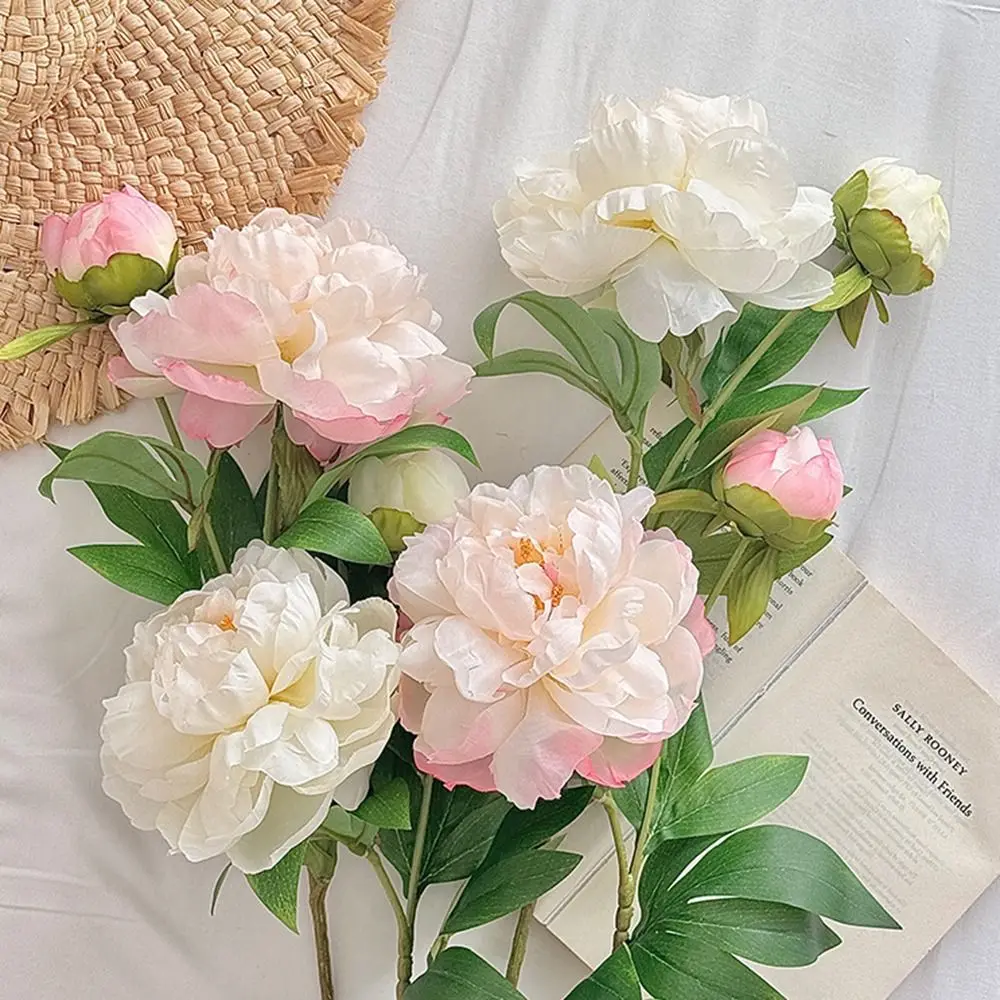 DIY 2 رئيس الفاوانيا الاصطناعية باقة قماش حريري نابض بالحياة زهرة اصطناعية الحرير ورد صناعي التصوير الدعامة #2