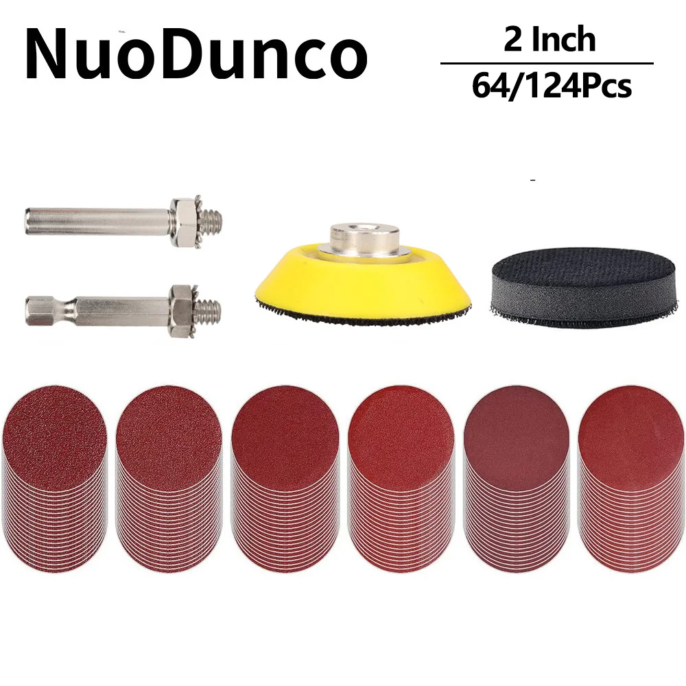 124/64Pcs 2 Inch Around Sandpaper Sanding Disc 80-2000 Grit Abrasive Polishing Pad for Dremel Accessories Metal Wood Polishing