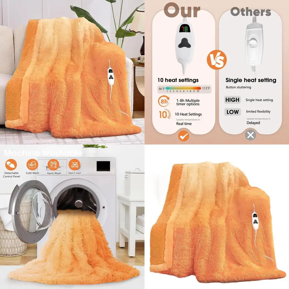 

Cocoa Brown Faux Fur Sherpa Electric Blanket Throw, 10 Heat & 5 Timer Settings, 50x60, Ideal Warm Gift for Women & Grandmas