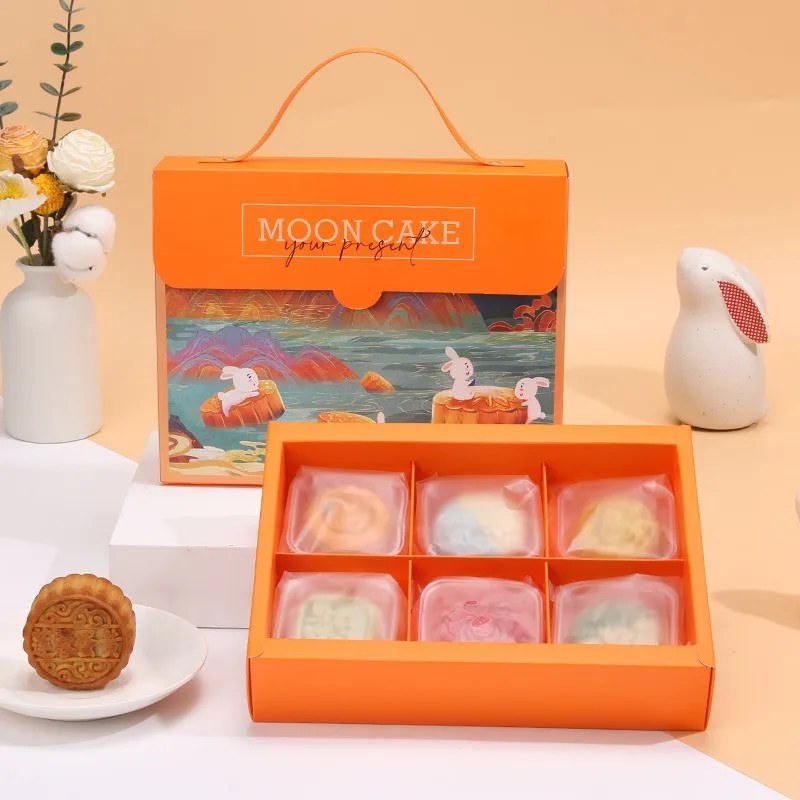 5Pcs/set Orange Paper Mooncake Packaging Box Wholesale Mid Autumn Festival Gift Boxes Fit for 80g 6/8pcs Pack