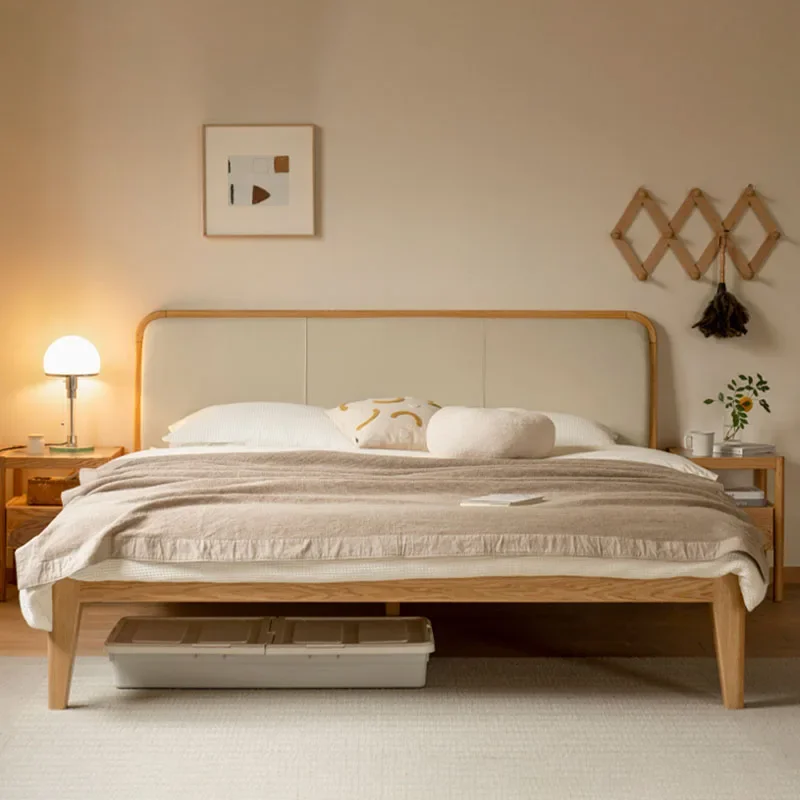 

Italian Headrest Double Bed Master Wood Human Simple Soft Double Bed Floor Design Sleeping Letto Matrimoniale Bedroom Furniture