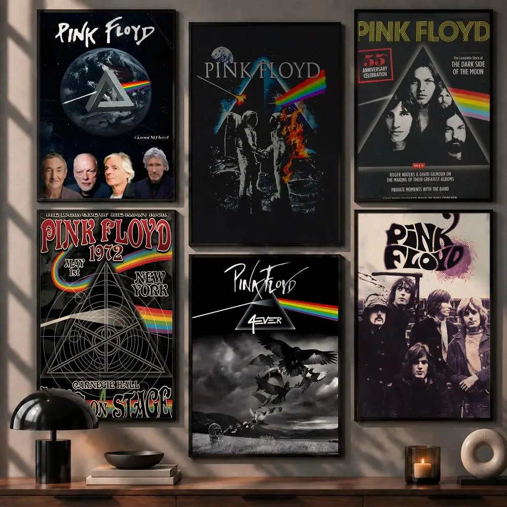 Iconic Band Pink Floyd Poster Chic Art Poster Self-Adhesive No Glue Residue for Balcony Patio