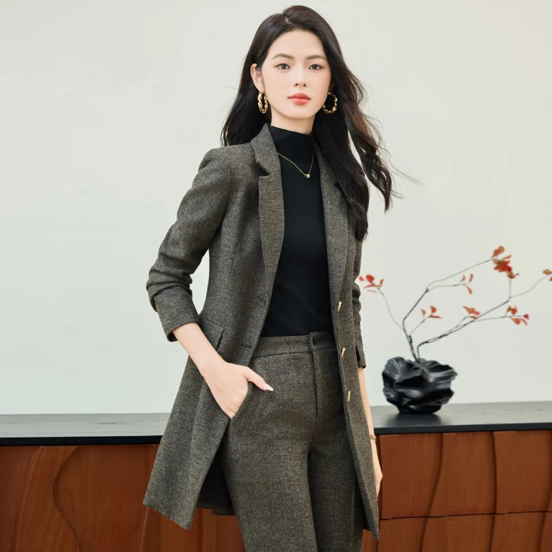 

High-end Woolen Suit for Women2025Spring and Autumn New Small Size Professional Formal Casual Wide-Leg Pants Suit