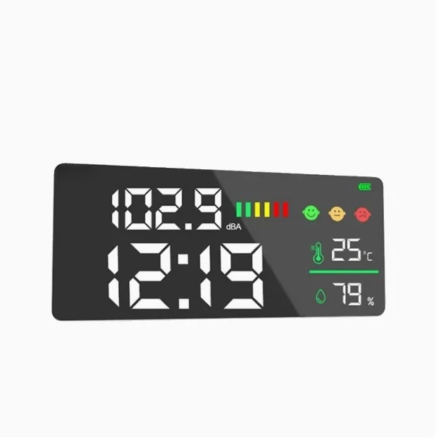 

DM165A/DM165A-WIFI 30-130 дБА Измеритель шума 4-в-1 для настенного монтажа Дисплеи температуры шума ( ℃ ) /( ℉ ) Влажность и время