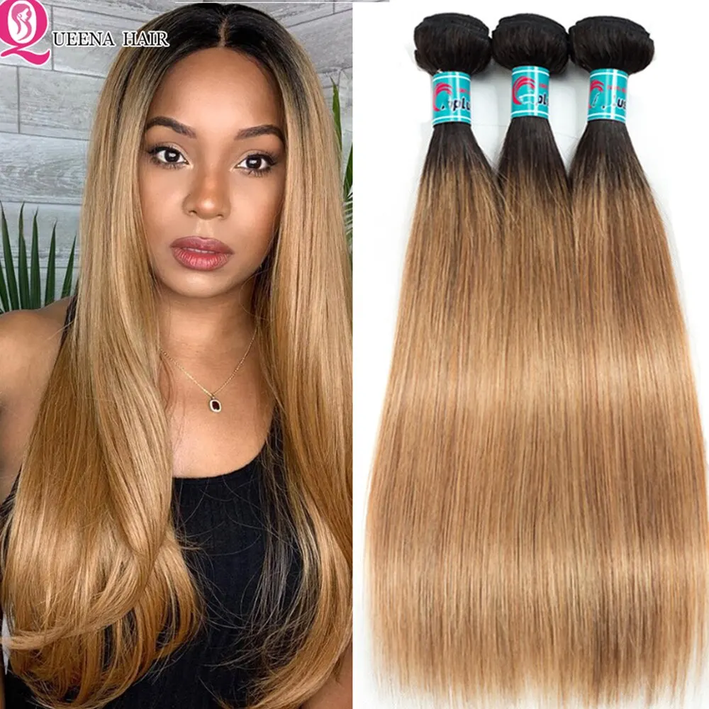 Raw Indian Remy Pacotes Retos com Fechamento, Ombre Cabelo Humano, Cor Loira, 1b 27 99j