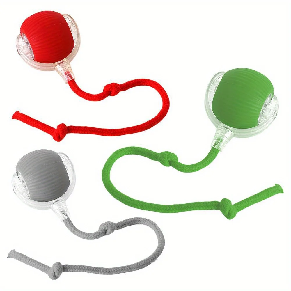 Automatic Interactive Cat Ball Toy Rechargeable Smart Electric Rolling Ball with Faux Tail Mouse Imitation for Dog Cat Training