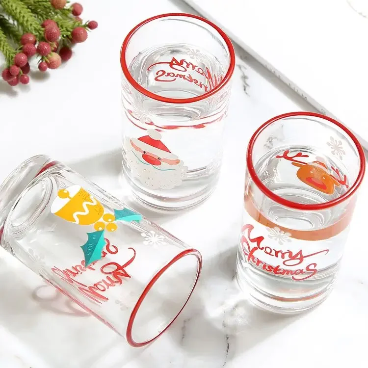 4PC Glass Cup Settransparent Santa Claus Simple Household Water Cup Set Heat-resistant Green Tea Milk Cup Set Cocktail Glass