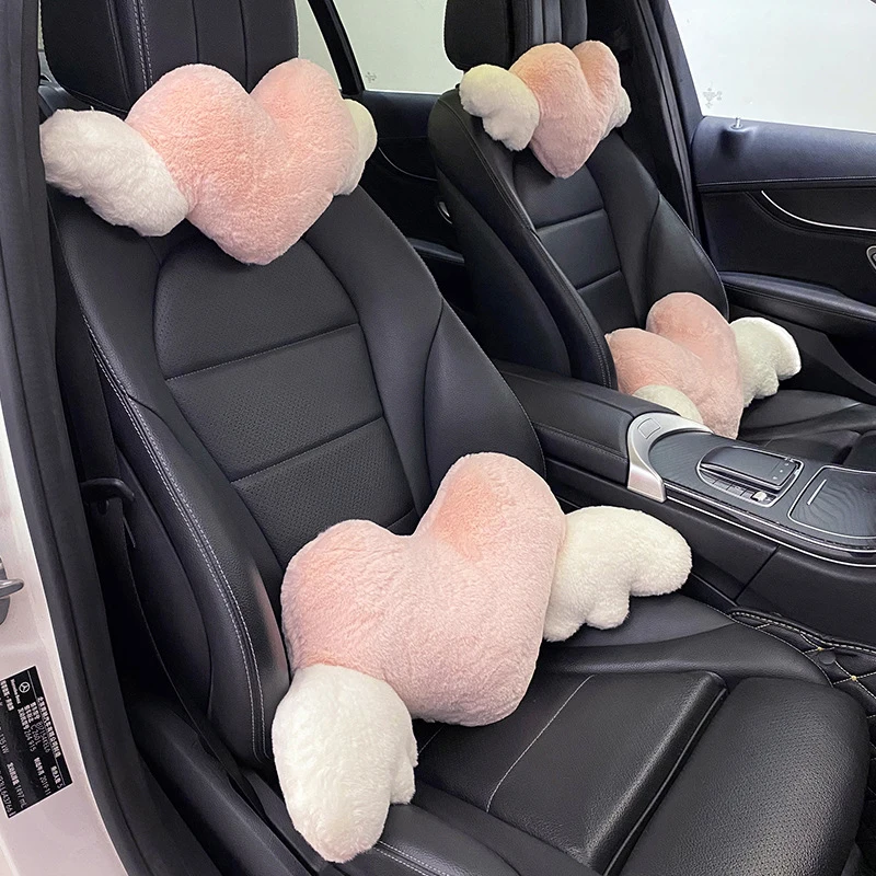 

A Set Heart-Shaped Car Headrest Plush Love Neck Pillow Seat Back Pillow Lumbar Support Cushion Universal Car Accessories