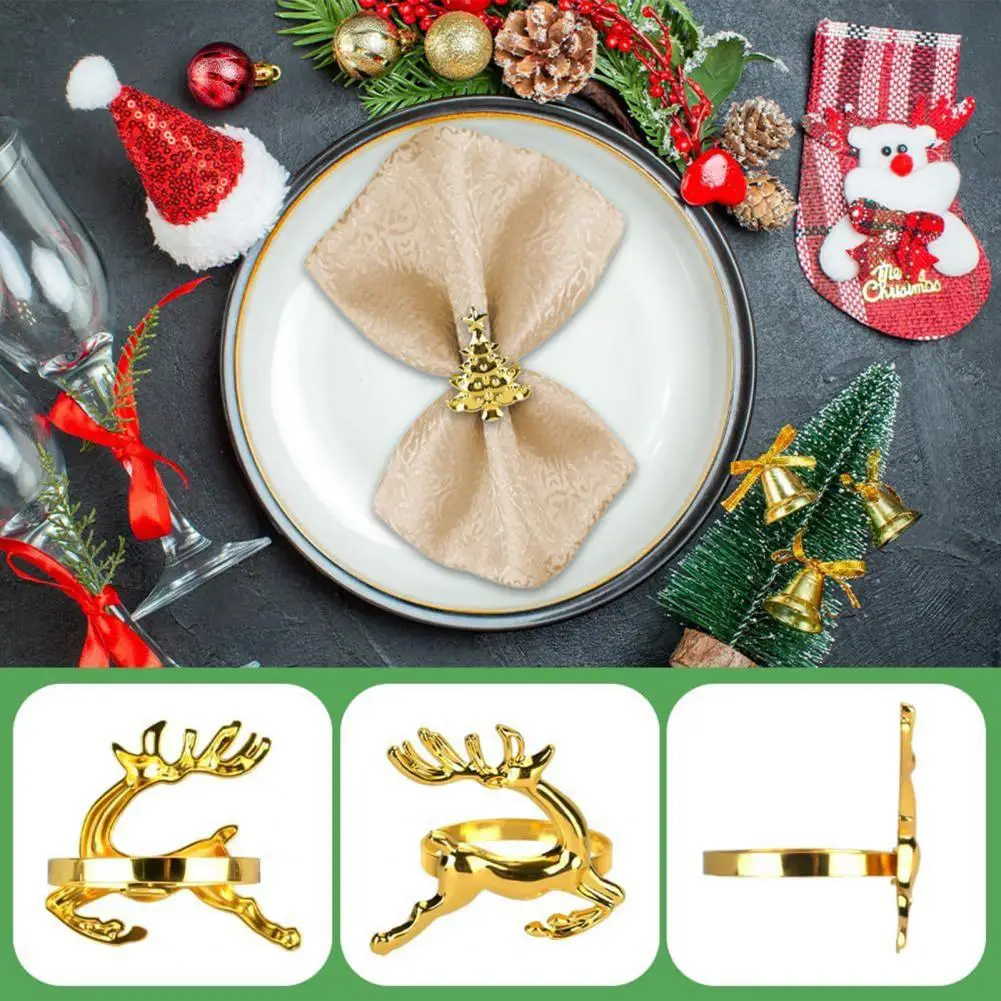 Alloy Snowflake Elk Tree Napkin Holders Christmas Napkin Rings Dining Table Decorative Napkin Rings for Holiday Home Decoration