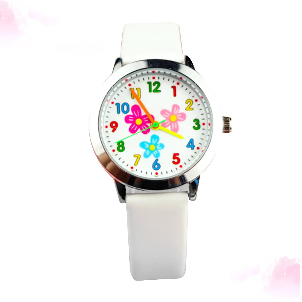 Creative Quartz Flower Pattern Watch White Comfortable Strap Fashion Watch Birthday Gift Students Cartoon