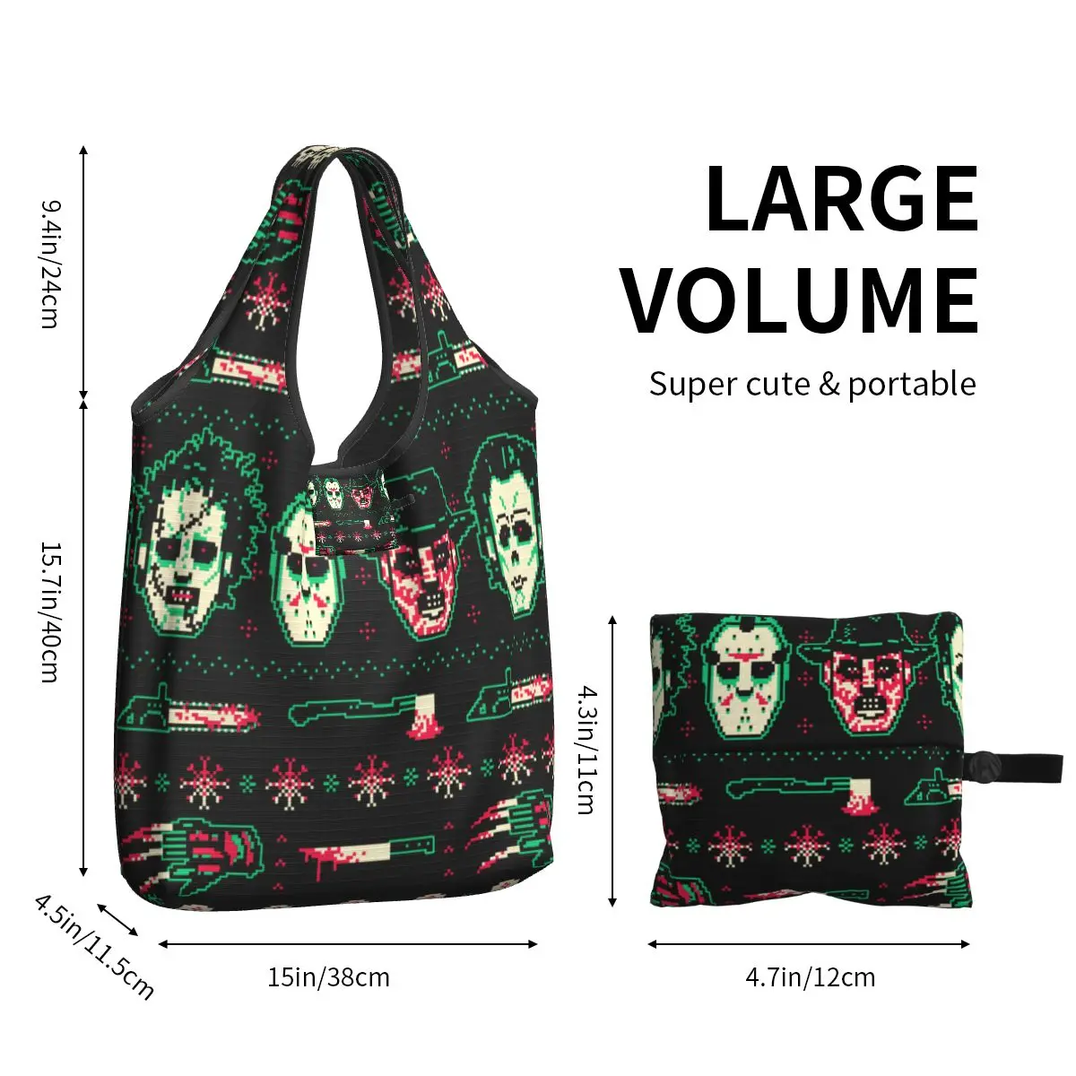 Bolso de mano con estampado de personaje de película de terror de Halloween, bolso de compras portátil, bolso de hombro