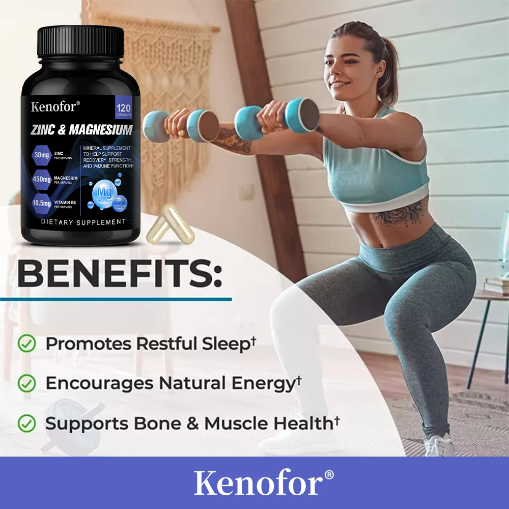 

Magnesium + Zinc Capsules - Support Muscle, Bone, Nerve, Joint and Heart Health, Balance Blood Sugar, Regulate Sleep