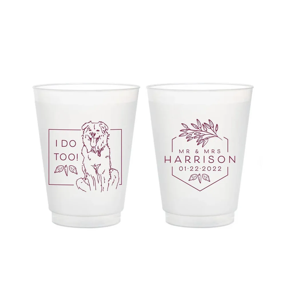 

Custom Pet Illustration - Mr and Mrs - 12oz or 16oz Frosted Unbreakable Plastic Cup - Custom - Wedding Favors, Wedding Cup,