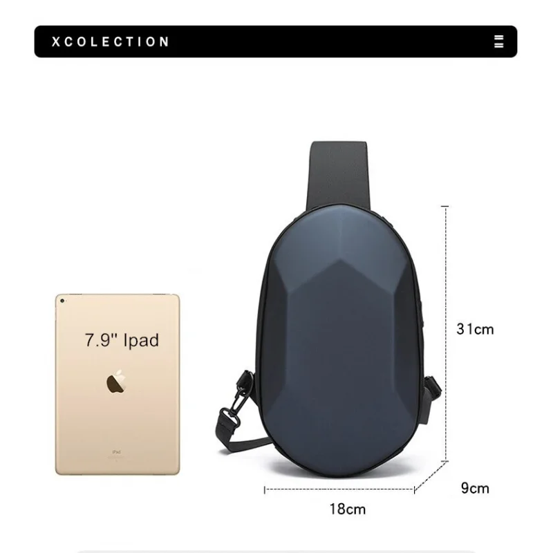 حقيبة صدر للرجال للدراجات النارية بشحن USB حقيبة ظهر صغيرة مقاومة للصلابة #2