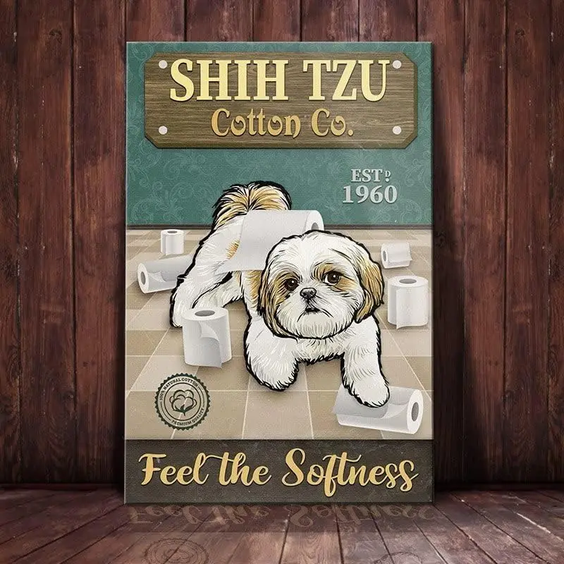 Metal Signs Shih Tzu Dog Cotton Co Feel The Softness Signs Aluminum Signs Retro Tin Signs for Home Cafe Kitchen