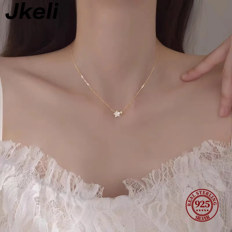 Jkeli-collar de plata de ley 925 auténtica para mujer, colgante de corazón de estrella dulce, collar de 18k para mujer, declaración de boda, joyería