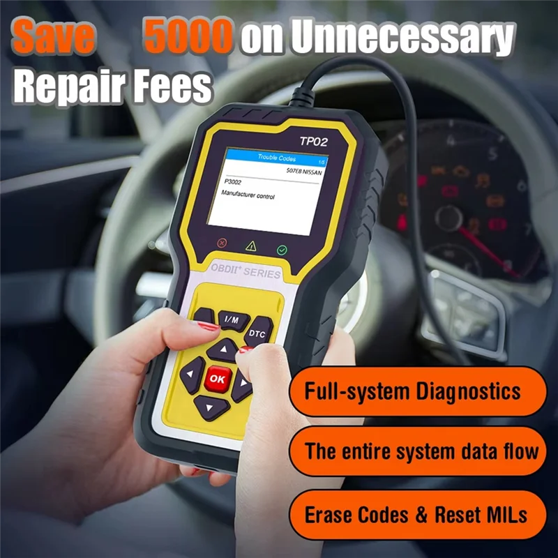 

TP02 OBD2 считыватель кодов неисправностей для MERCEDES BENZ SMART BMW HONDA TOYOTA NISSAN диагностический сканер для проверки освещения двигателя