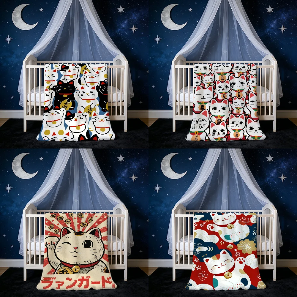 Money Cat Maneki Neko Rich Luck Blanket Blanket for Home Bedroom Bed Sofa Picnic Travel Office Cover Blanket Kids