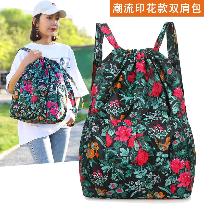 Women Drawstring Drawstring Shoulder Bag Large Capacity Lightweight Grocery Shopping Travelling Large Cloth Bag