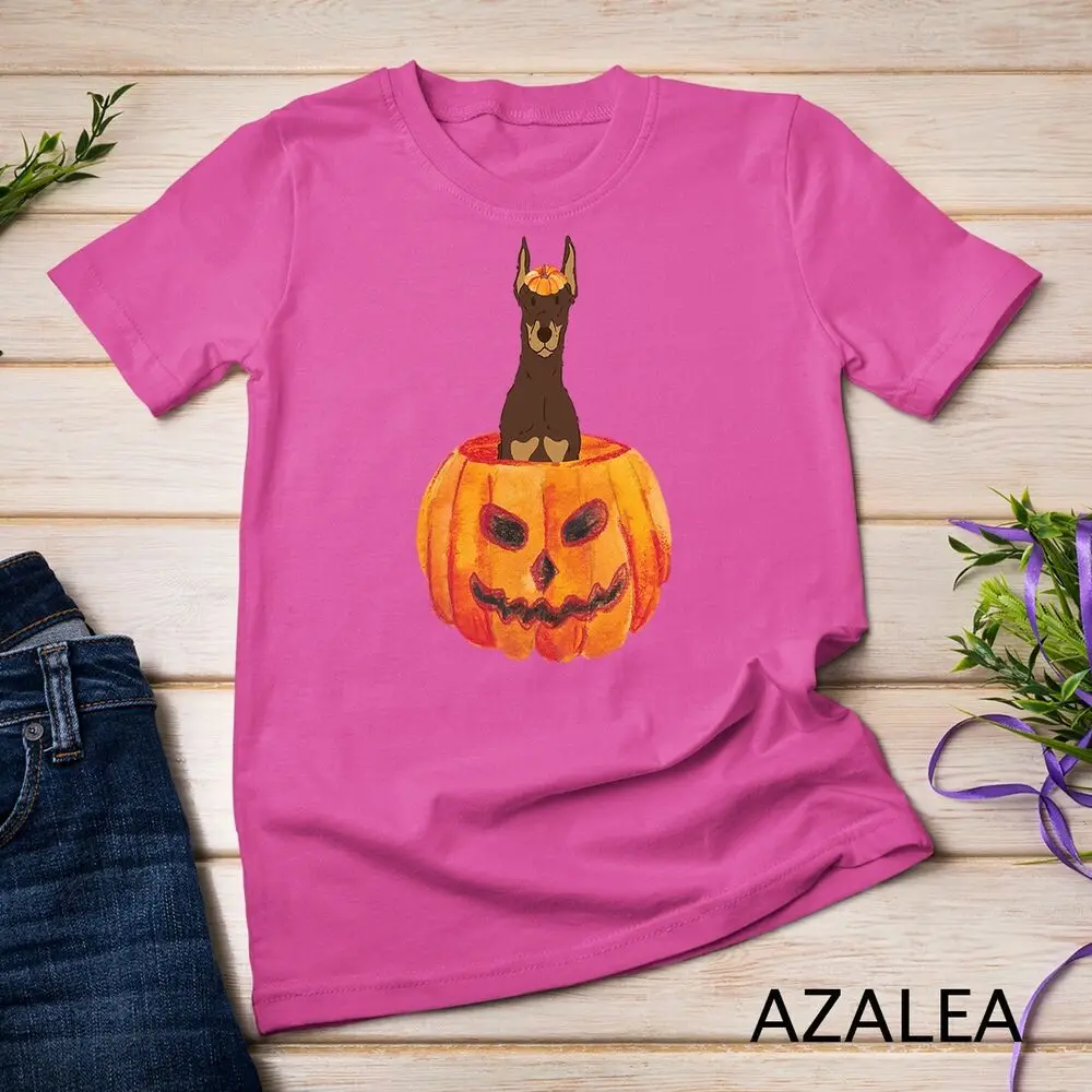 Red Doberman Pinscher Pumpkin Doberman Dog Halloween Unisex T-shirt