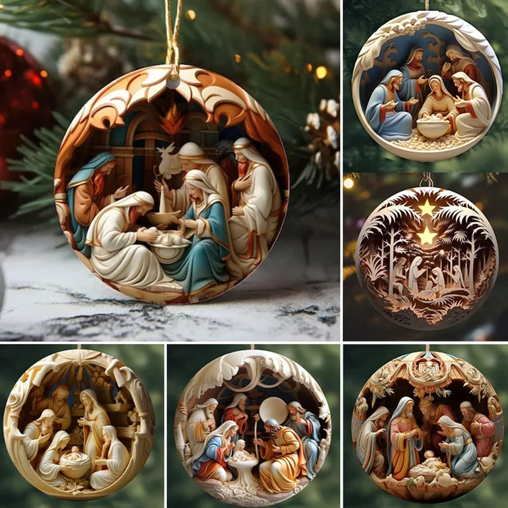 Easter Nativity Keepsake Christmas Ornament Acrylic Car Pendant Prayer Pendant Jesus Christ Religious Hanging Tree Decoration