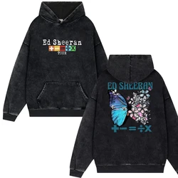 Ed Sheeran Mathematics Tour 2024 Butterfly Vintage Washed Hoodies Man Popular Muscic Fans Gift Unisex Pullover Couple Sweatshirt