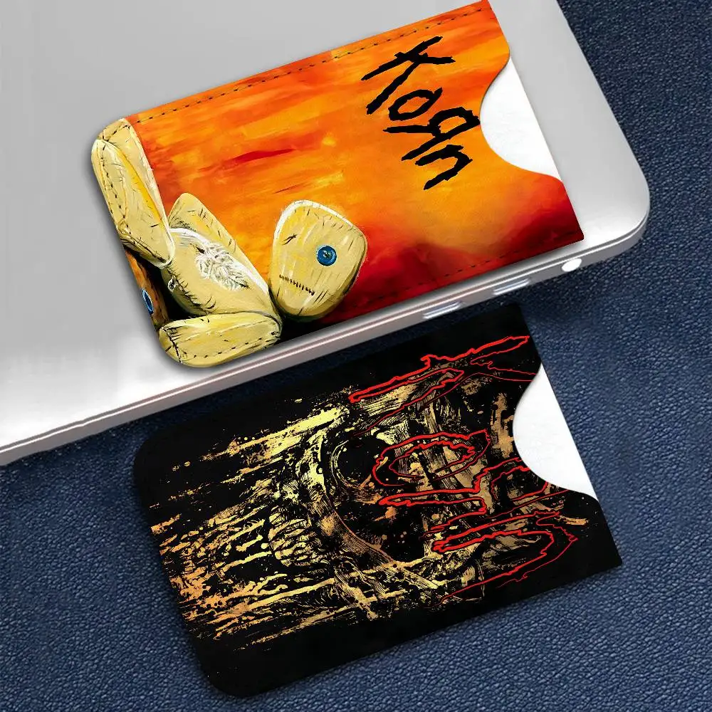 Rock Band Korn Universal PU Leather Slim Card Wallet, ID Credit Card Organizer, Compact Portable Holder for Outdoor