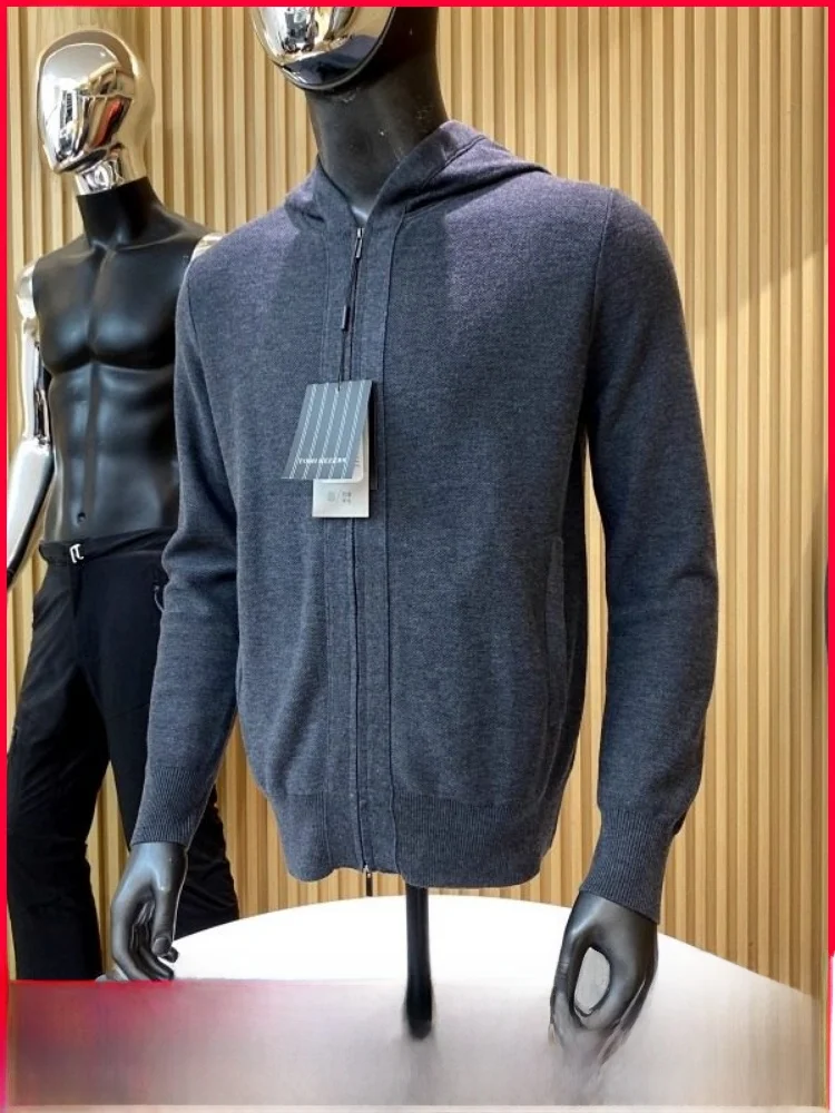 

Italian Luxury Men's Hooded Open Cardigan Sweater Autumn Winter New Arrival Silk Wool Blend Casual Sle Faion Urban Youth