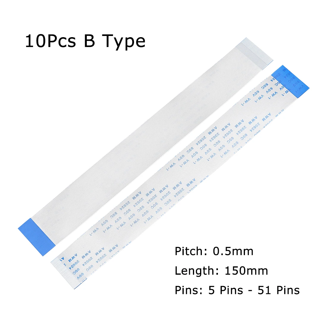 

10Pcs FPC FFC Ribbon Flexible Flat Cable 5Pin-51Pin 0.5mm Pitch B Type 150mm Length Ribbon Cable for Laptop Car Audio DVD Player