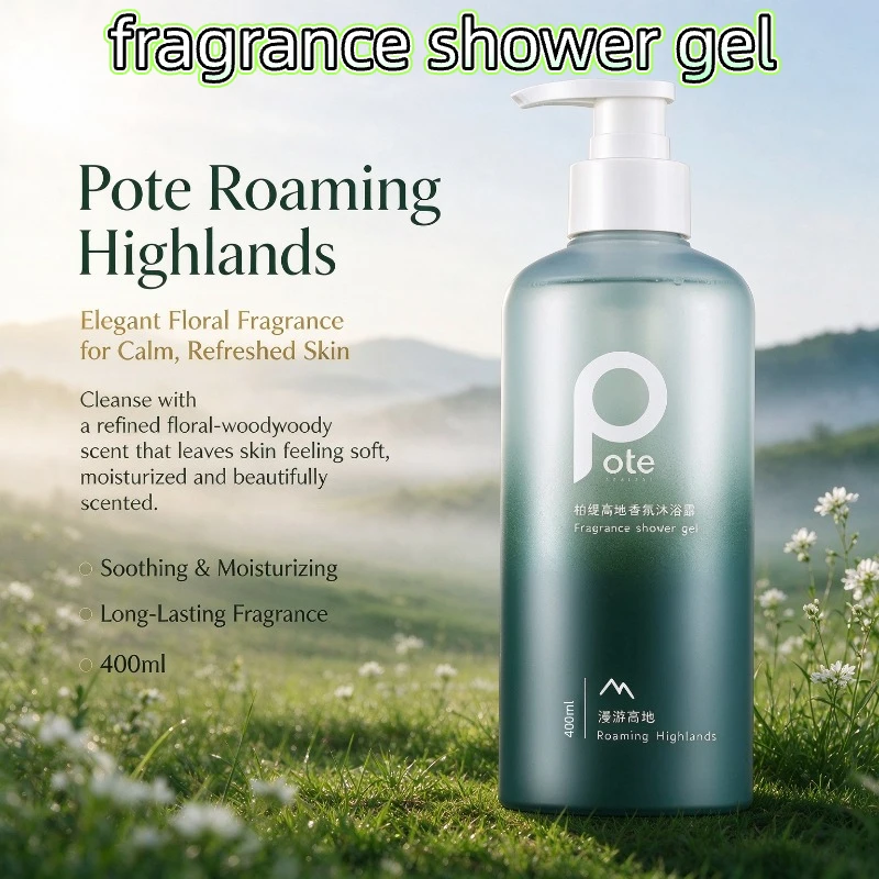 POTE Fragrance Shower Gel Gentle Cleansing Moisturizing Smooth Skin Bath Gel Long‑Lasting Perfume Body Wash for Men Women 400ml