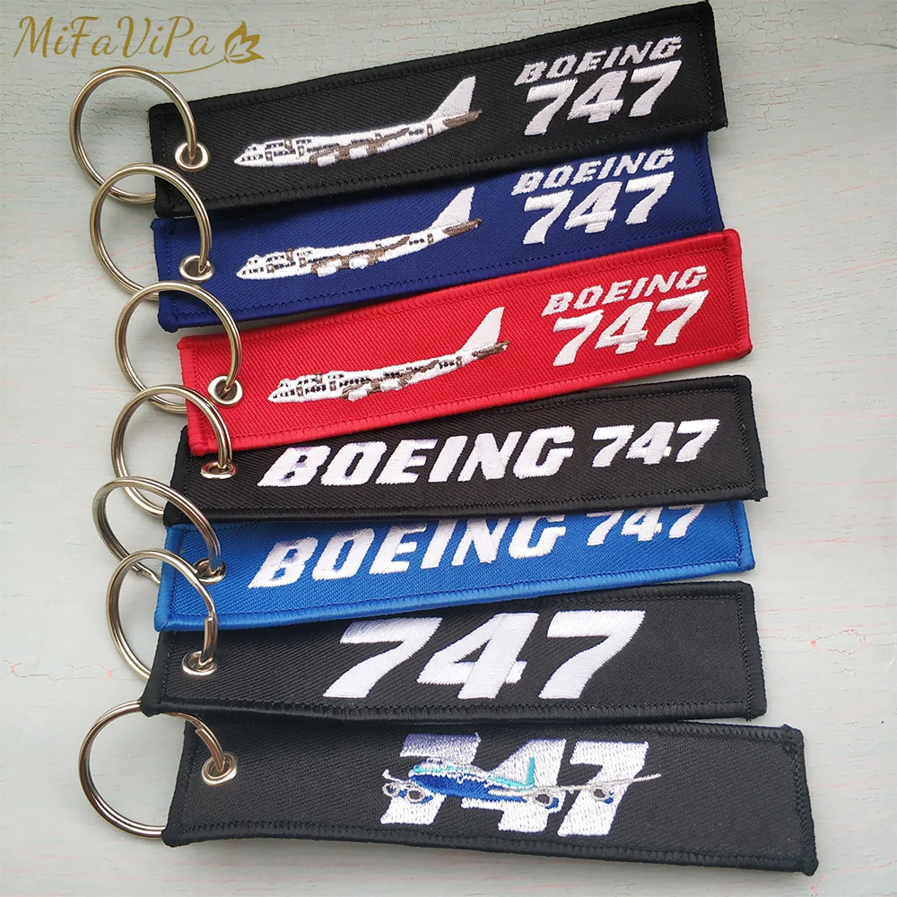 Mifavipa Borduurwerk Boeing 747 Sleutelhangers Telefoon Strap Zwart Rood Luchtvaart Sleutelhangers Voor Pilot Geschenken Flight Crew Sleutelhanger Tags