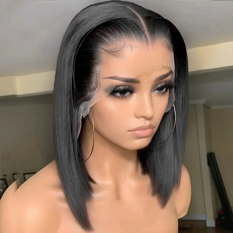 قصيرة بوب خصلات الشعر المستعار الإنسان مستقيم بوب 13x4 الدانتيل شعر مستعار أمامي البرازيلي شفافة T جزء الدانتيل بوب شعر مستعار شعر مستعار طبيعي للنساء السود #1